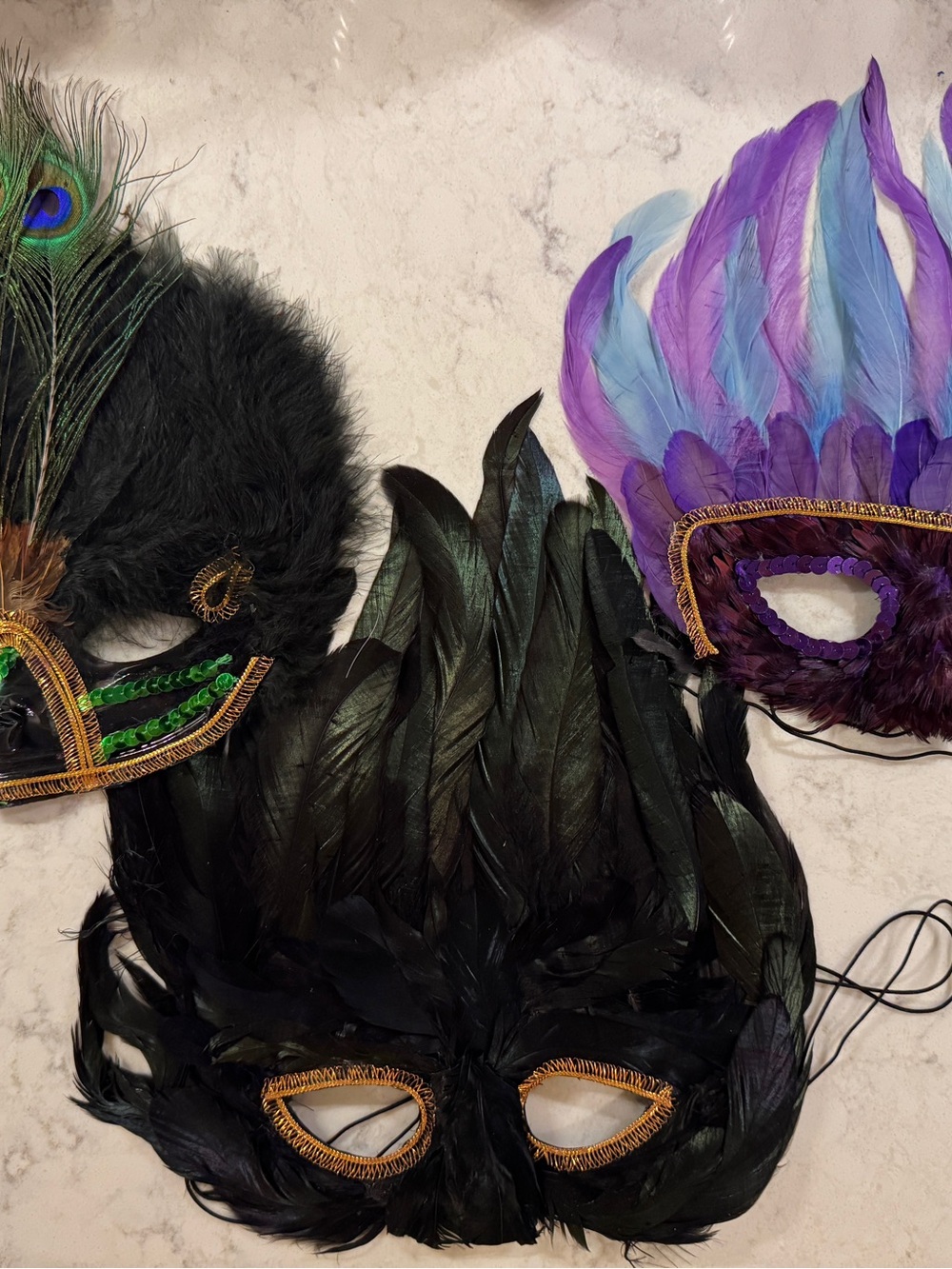 3 Feathered MARDI GRAS MASQUERADE PARTY MASK